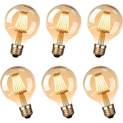 Ampoule LED E27 Vintage Edison, Ampoules Vintage Edison G80 6W (Équivalent à 60W) Longue Durée Ambre Chaud - Lot de 6 (1/5)
