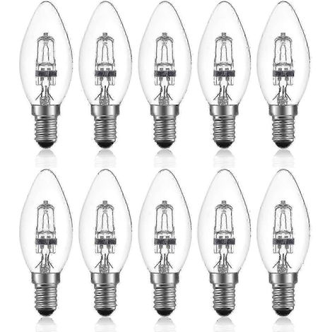 Lot de 10 ampoules halogènes E14 C35 à intensité variable 42 W 2700 K blanc chaud (type bougie) (1/5)
