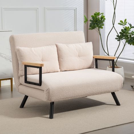 Sofá Cama Convertible 4 en 1 Sillón Cama 2 Plazas Plegable Respaldo Ajustable de 5 Niveles Almohadas 102x73x81cm Beige (1/5)