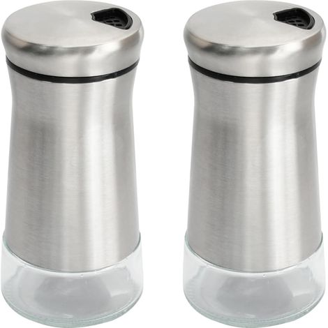 Feuchtigkeitsbeständiger Salzstreuer, großes Fassungsvermögen, Tischsalz- und Pfefferstreuer-Set aus Glas und Edelstahl, Salz- und Pfefferstreuer mit verstellbarer Ausgießöffnung (2 Stück) (1/5)