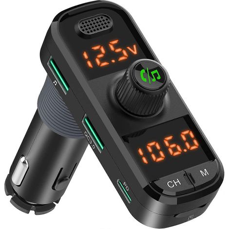 Émetteur FM Bluetooth 5.0 pour autoradio avec 2 microphones, chargeur allume-cigare 41 W, charge rapide PD QC 3.0 et adaptateur audio sans fil. (1/5)