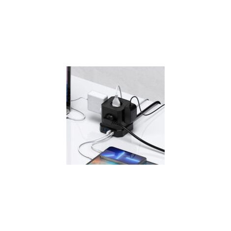 Multiprise cube 9-en-1 – 5 prises CA 3250W – 4 ports USB jusqu'à 16A – Câble 2m – Protection contre surtension et surcharge (1/4)