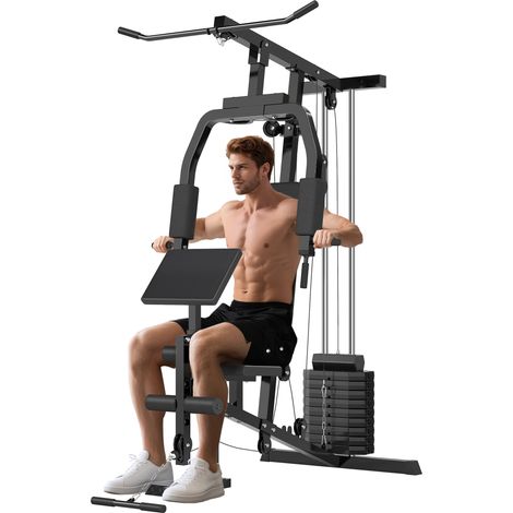 Stazione Fitness Multifunzione per Allenamento a Casa e Professionale in Acciaio, 148x108x207 cm, Nero