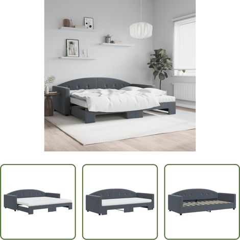 vidaXL Lit gigogne - Lit de jour avec gigogne et matelas gris foncé 90x190cm velours (1/5)