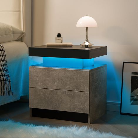LED-Nachttisch mit 2 Schubladen, grau HAVRYA (1/5)