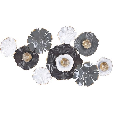 Decoración de pared de metal blanco gris dorado 90 x 49 cm flores arte moderno glamour Potassium