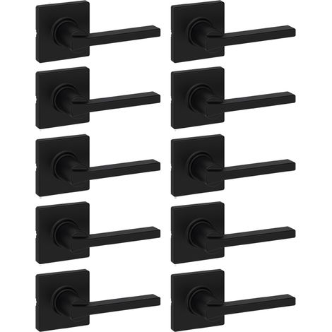 Lot de 10 poignées de porte intérieure de passage – Levier pour portes de placard et de couloir – Poignée réversible sans verrouillage – Noir mat (1/5)