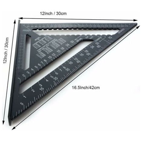 Forehill – Équerre multifonctions en aluminium 18cm et 30cm – Triangle de traçage pour menuiserie – Résistante à la corrosion – Angle 45/90° (1/4)