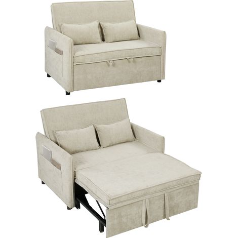 Canapé convertible 2 places - HOMCOM - dossier réglable, assise large, 2 oreillers - chenille - 125 x 91 x 94 cm - crème (1/5)