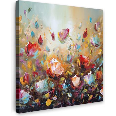 TABLEAU SUR TOILE Fleurs - Art - Nature - Peinture à l'huile Tableau Chambre Adulte 90x90 cm