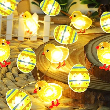 Ghirlanda luminosa a forma di uovo e pulcino di Pasqua, 3 metri, 30 LED, luce bianca calda, illuminazione pasquale, alimentazione a batteria, crea atmosfera