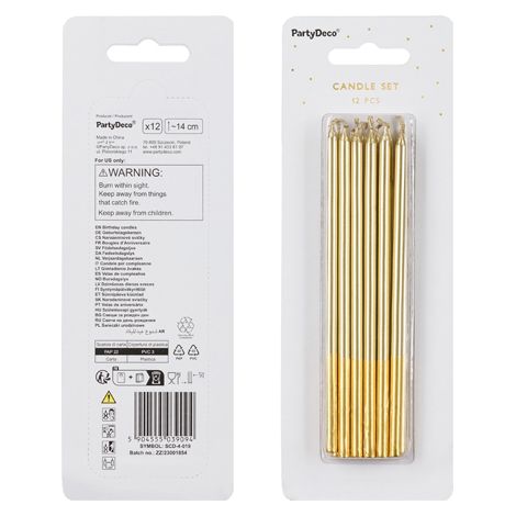 Bougies d'anniversaire dorées lisses 14 cm, lot de 12. (1/3)