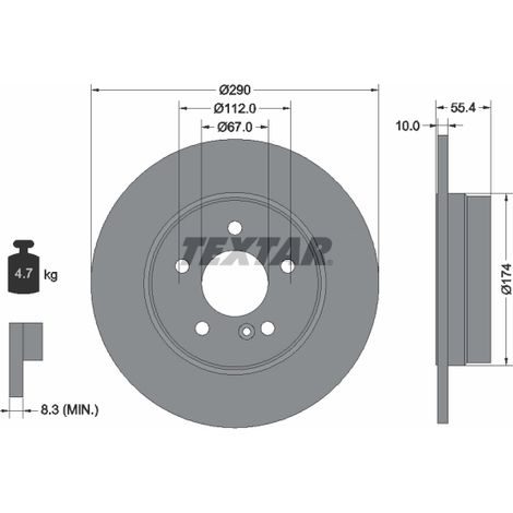 Lot de 2 Disques de frein Textar 92072703 MERCEDES-BENZ 1244231112 2034230412