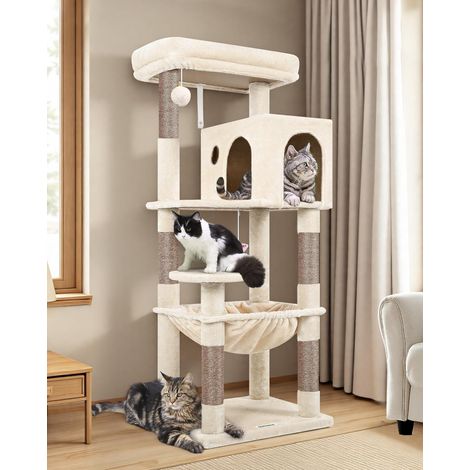 1 Arbre à Chat, 137cm Hauteur, Hamac 48x40cm, Niche Spacieuse, Plateforme Rembourrée, Intérieur Adulte (1/5)