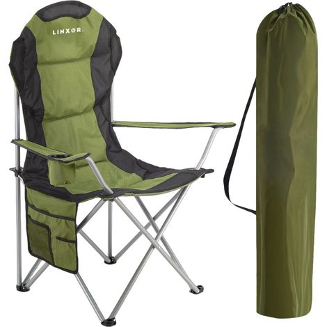Chaise de camping pliable, siège de plage, de pêche portable avec sac de transport - Vert - Linxor (1/5)