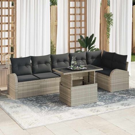vidaXL Gartensofa-set mit Speicher 7 pcs Hellgrau Poly-Rattan (1/5)