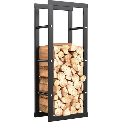Soporte metálico para leña, estante para leña, almacenamiento de leña para exteriores, uso interior y exterior, capacidad de carga de 100 kg, 40 x 25 x 100 cm, negro (1/5)