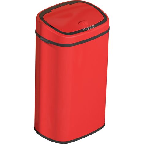 Hobag – Poubelle automatique 58L en acier rouge – Ouverture sans contact – Bague anti-glisse – Compatible sacs standards
