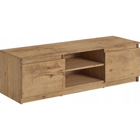 Meuble TV simple 120 cm, pour TV, 2 placards et étagères, châtaigne mat (1/5)