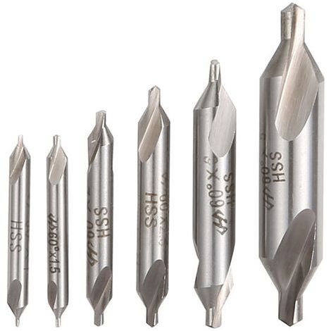 6Pcs HSS Forets à Centrer, 1/1.5/2/2.5/3/5mm 60 Degrés Forets Centraux Pour Le Traitement Du Fer/Acier/Cuivre/Aluminium (1/2)