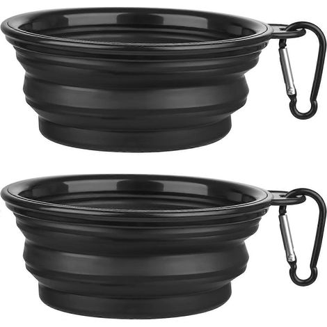 Gamelles pliables chiens/chats, lot de 2 portables nourriture/eau, promenades/voyages, 2 mousquetons inclus, petit modèle noir (1/5)
