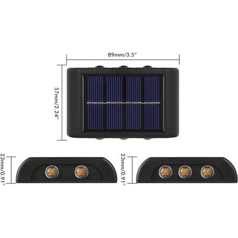 Lot de 2 lampes solaires murales à LED étanches, avec inclinaison vers le haut et vers le bas, pour intérieur et extérieur, idéales pour jardin, terrasse, garage, allée ou chemin. (1/5)