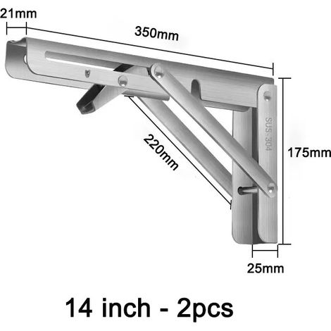 Supports d'étagère pliables (argentés, 35,5 cm - 2 pièces (1 paire)) en acier inoxydable 304 robuste, fixation murale, gain de place pour table ou établi. (1/5)