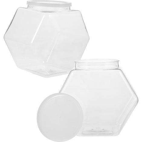 2 Bocaux Bonbons Hermétiques Hexagonaux en Plastique Blanc 3800ml Stockage Alimentaire Snacks, Lot de 2 Couvercles Faciles à Nettoyer (1/4)