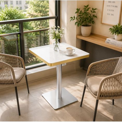 Mesa de comedor cuadrada 60 x 60 cm efecto mármol, estructura metálica, blanco HAVRYA (1/5)