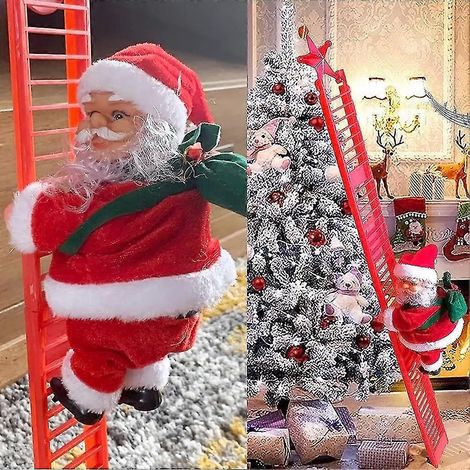 Échelle du Père Noël, Échelle du Père Noël, Père Noël électrique grimpant avec musique, Décoration suspendue, Intérieur/Extérieur (1/5)