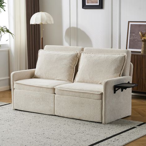 Canapé convertible 2 places en chenille avec ports USB et dossier réglable