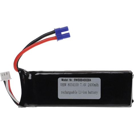 vhbw Batería compatible con EC2 clavija (m) para modelismo por ej. coche carreras, avión (2400mAh, 7,4V, Li-poli, 105 x 33 x 16mm)