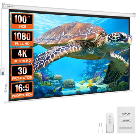 VEVOR Schermo di Proiezione Motorizzato 100 pollici 16:9 HD 4K 1080, Tela di Proiezione Antirughe con Telecomando Ampio Angolo di Visione Montaggio a Parete per Videoproiettori Home Theater Interno