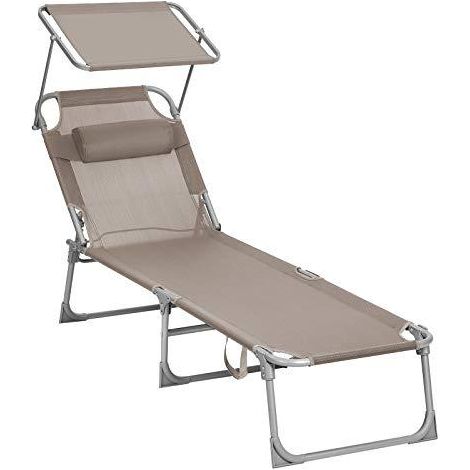Tumbona tumbona de relajación con respaldo reposacabezas y sombrilla reclinable plegable ligera 53 x 193 x 29 5 cm carga 150 kg jardín topo 120001657