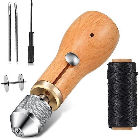 Kit per cucire la pelle, strumenti artigianali, macchina da cucire a mano, punto catenella, filo, aghi, set per calzolaio fai da te (1/5)