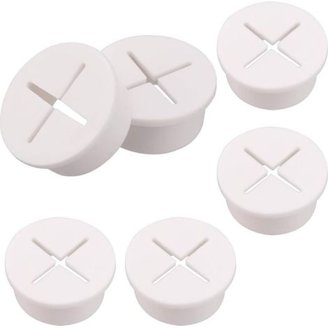 Lot de 6 passe-câbles souples en silicone, passe-câbles en caoutchouc blanc, cache-passe-câbles pour bureau (1/5)