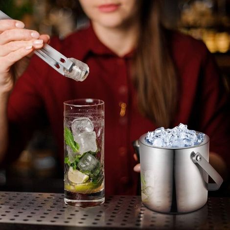 Seau à glace en acier inoxydable 3L avec couvercle, pince et passoire - Isolation sous vide double paroi - Idéal pour bar et fête (1/2)