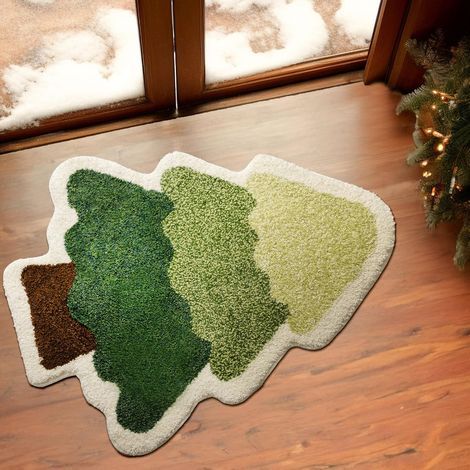Tapis de bain sapin de Noël, absorbant, joli tapis classique, lavable en machine, tapis de bain, entrée, salon, 40 x 60 cm (1/5)