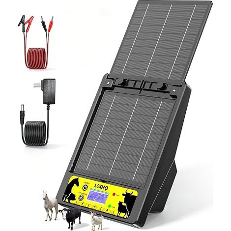 Électrificateur de Clôture Solaire Portée 32 KM Batterie au Lithium 18000mAh Électrificateur avec Panneau Solaire 10W 0.3-2J 6KV-12KV Réglable Protection pour Volaille Domestiques Noir (1/5)