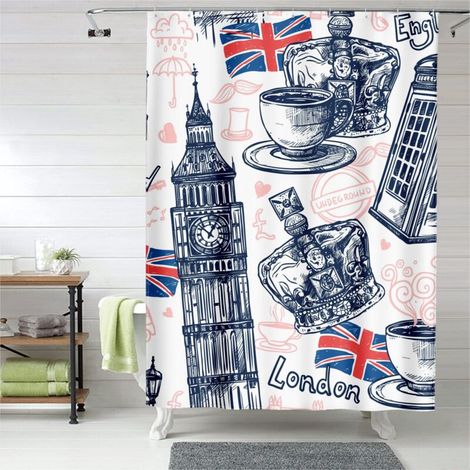 Rideau de douche avec œillets plastique, imprimé chic, 90x180 cm (1/5)