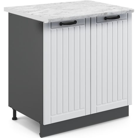 Mobile lavello cucina Fame-Line, Bianco rustico, 80 cm con ripiano, PL Marmo, Vicco