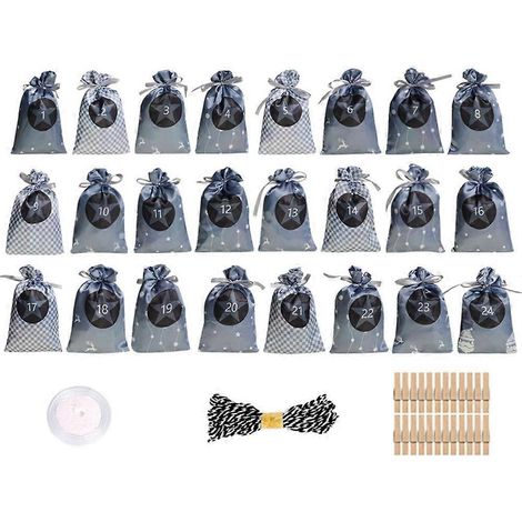 24 wiederverwendbare Stoffgeschenkbeutel mit Kordelzug für den Adventskalender. (1/5)