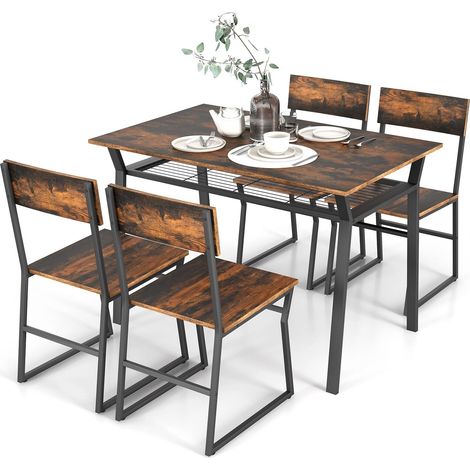 Industrial 5 Piece Dining Table Set Rectangular Kitchen Table With 4 Chairs (1/5)