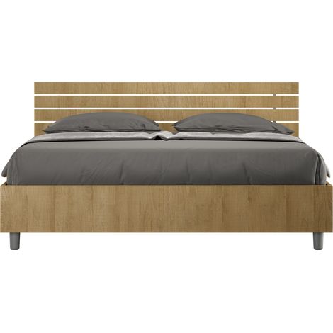 Lit sans sommier 160x190 tête de lit inclinée avec des lames chêne nature Ankel (1/4)
