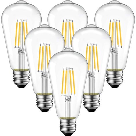 6er-Pack – 4W E27 ST64 Filament LED – 470 lm = 40W – Retro Edison Lampe – 2200K gelb warm – Nicht dimmbar