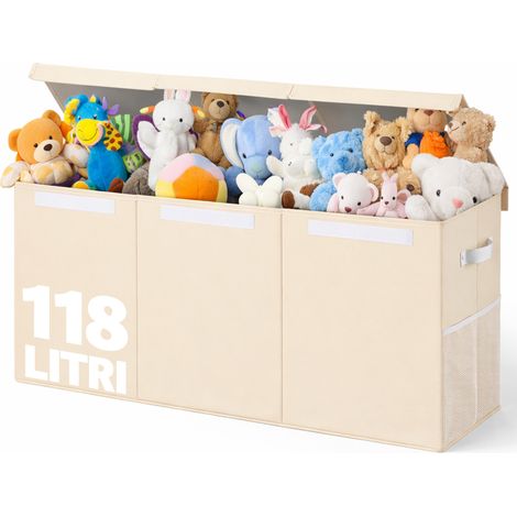 Contenitore Box 3 Scomparti Beige Scatola Cesta Giocattoli Organizer Multiuso