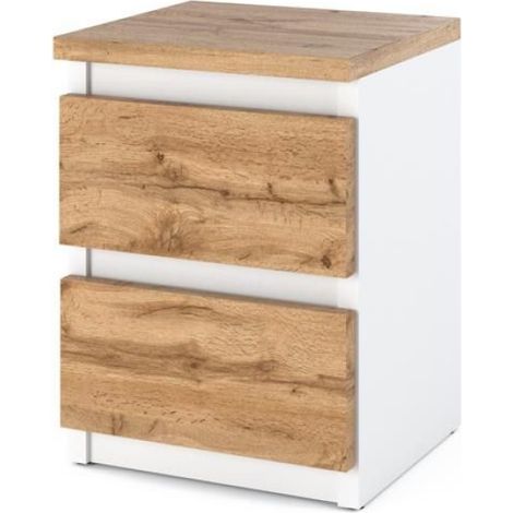 Table de chevet - Chêne blanc - 30 cm - 2 tiroirs - Pour chambre - 1 pièce (1/5)