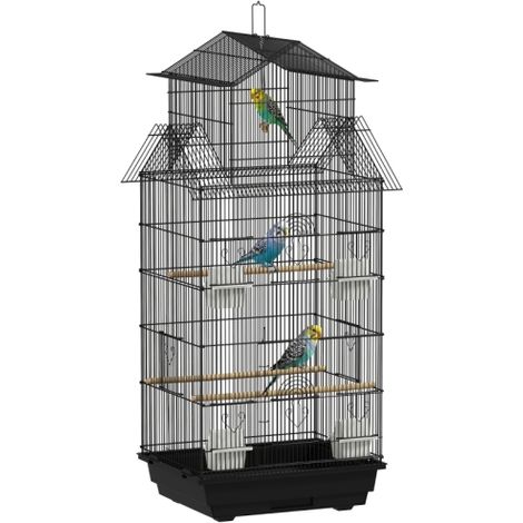 Metal Bird Cage with Plastic Swing and Perch, Food Container, Tray, Handle for Finches and Canaries, 43x32.5x104cm (1/5)