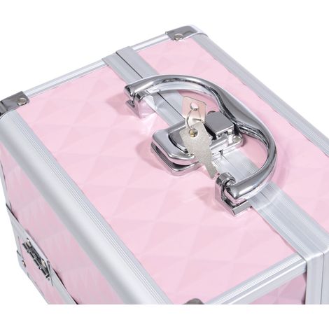 Mallette maquillage aluminium avec poignée et plateau cantilever, rose, 20x15x15cm