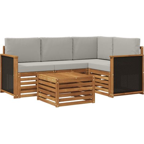 Outdoor-Sofagarnitur 5 stk. Natürlich und Hellgrau Polyester vidaXL (1/5)